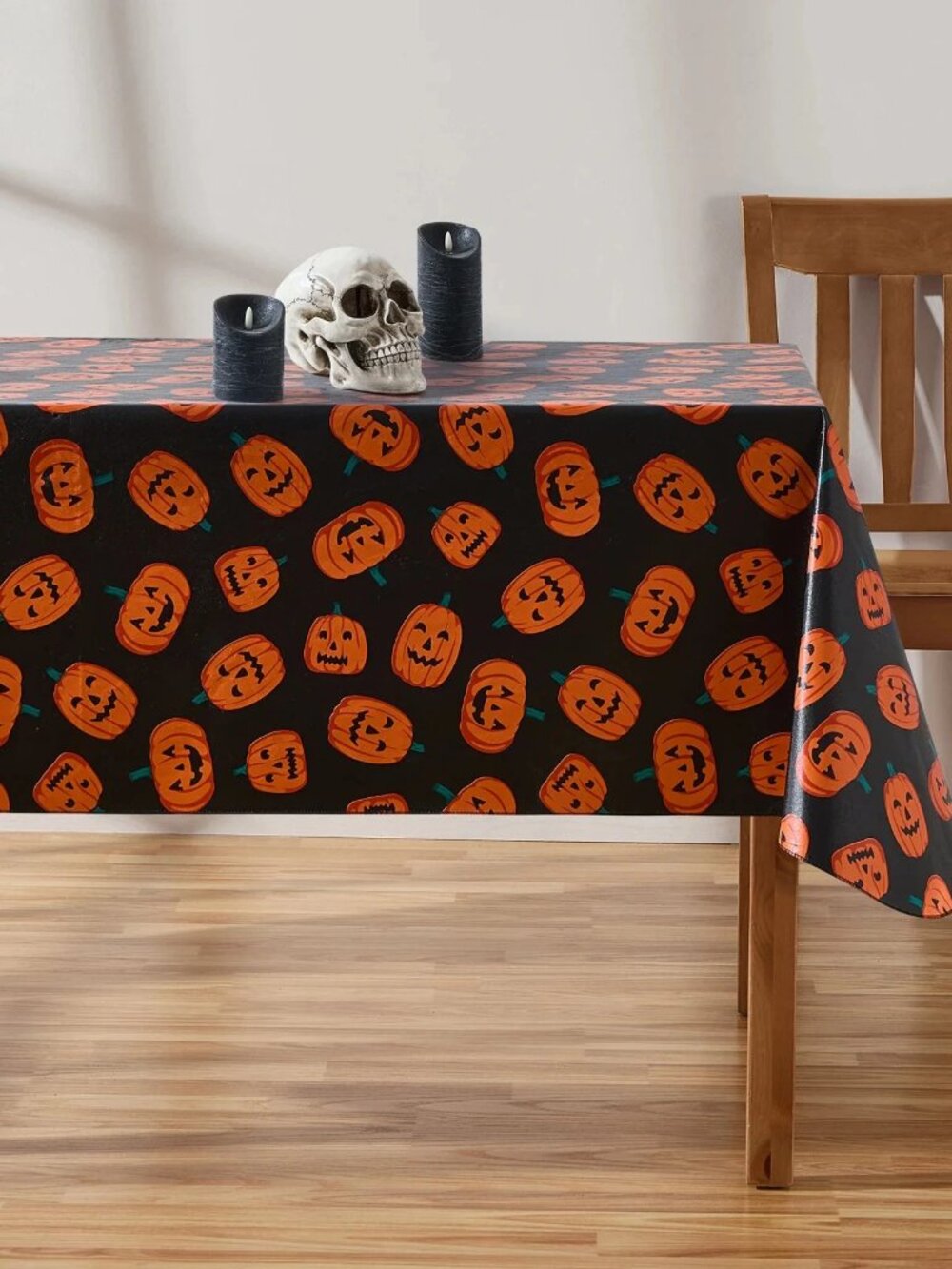 Way to Celebrate Halloween Flannel Backed Pumpkin Vinyl Tablecloth 60”x 102” New
